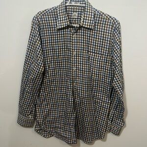Men’s Peter Millar long sleeve shirt sz medium, blue/ brown /cream